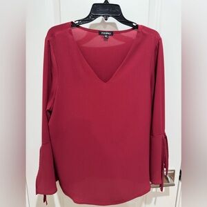 Roz & Ali Burgundy V-Neck Blouse